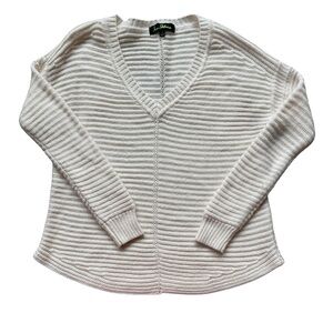Sam Edelman Sweater Womens Size M Ivory Ribbed Knit V-Neck Pullover Minimalist